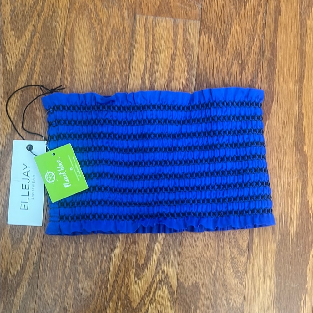 Ellejay Blue and Black Smocked Bandeau Top